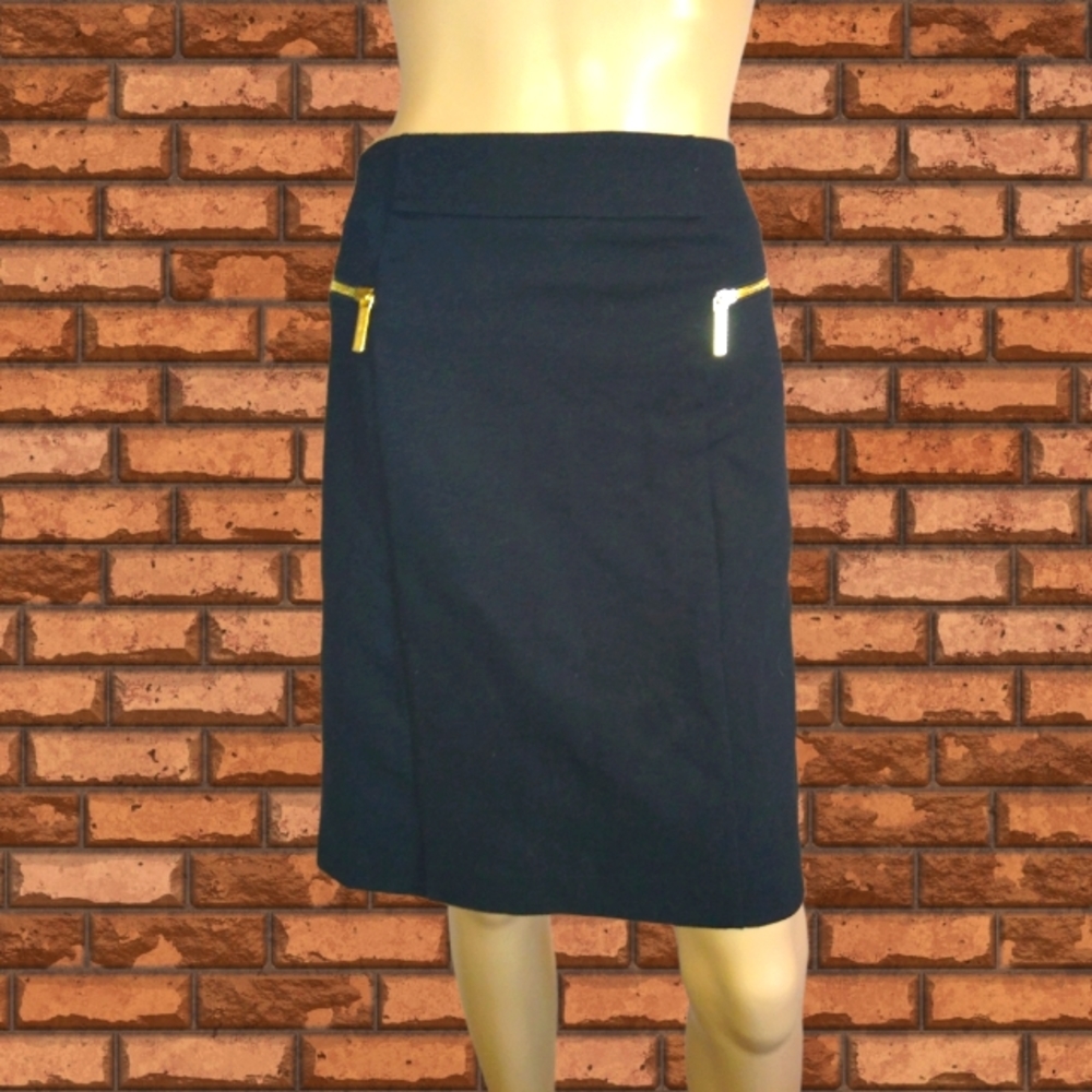 MICHAEL Michael Kors Blk Mini Pencil Skirt w Gold Zippers on Sides Sz 8